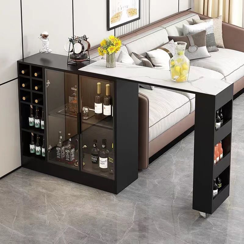 Contemporary Storage Base Bar Dining Table Stone Top Table with Wine Storages
