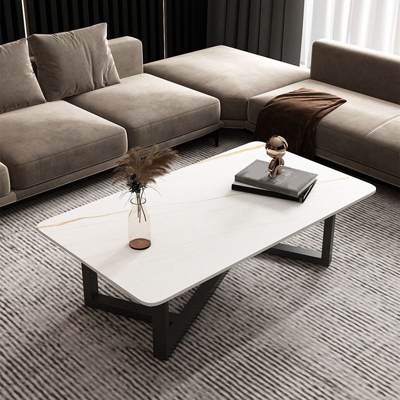 Slate Rectangle Coffee Table Abstract Base Type Cocktail Table