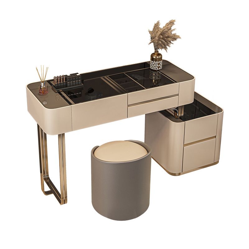 17" Wide Glam Vanity Table Glass Black Make-up Vanity with Drawer