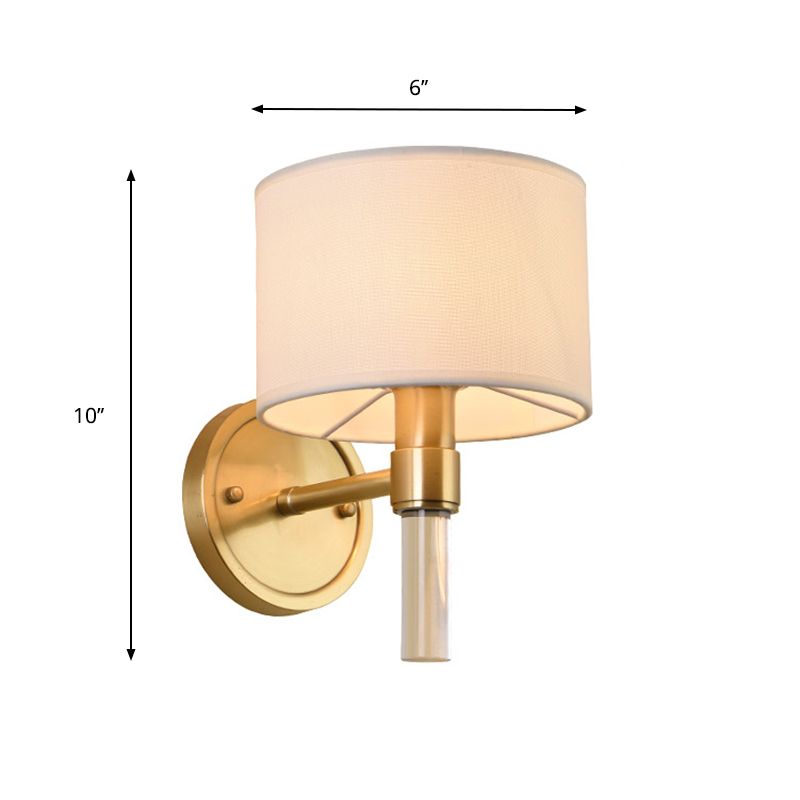 1 Kopfwand montierte Lampe Rustikale Trommelschatten Stoff Leuchten in Messing für Wohnzimmer