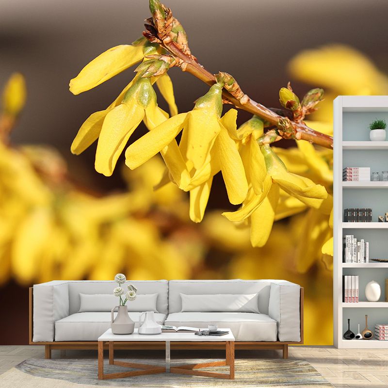 Customized Forsythia Mural Wall Covering Eco-friendly Wallpaper for Bedroom