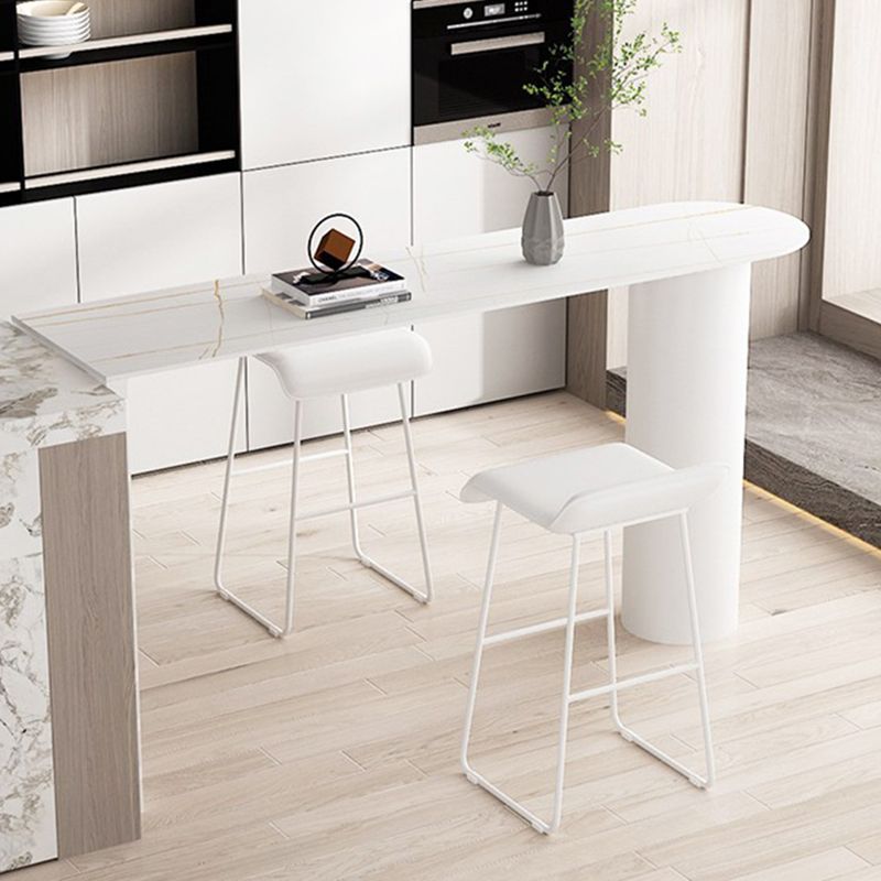 Scandinavian Leather Metal Counter Stools Low Back Bar Stools with Solid Wave Seat