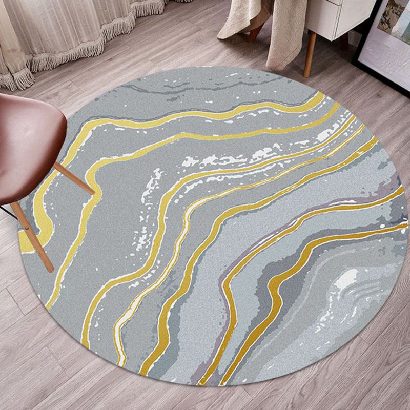 Round Color Mixed Simple Area Carpet Polyester Ink Print Indoor Rug Washable Carpet for Living Room