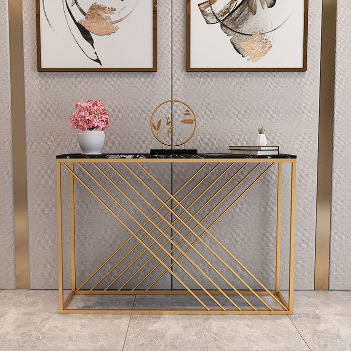 Contemporary Marble Console Sofa Table Rectangle Stain Resistant End Table for Hall