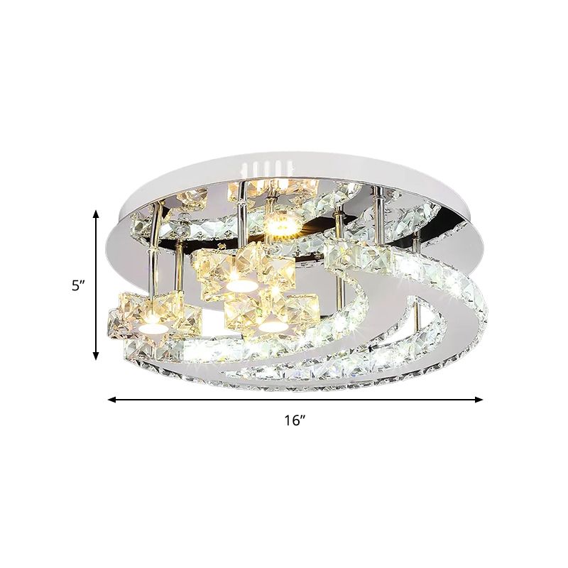 Lámpara de techo LED de metal estrellado y luna con luz empotrada cromada de lujo para dormitorio