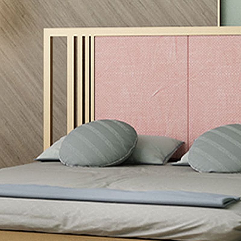 Iron Frame Panel Beb with Rectangle Upholstered Headboard and Metal Legs