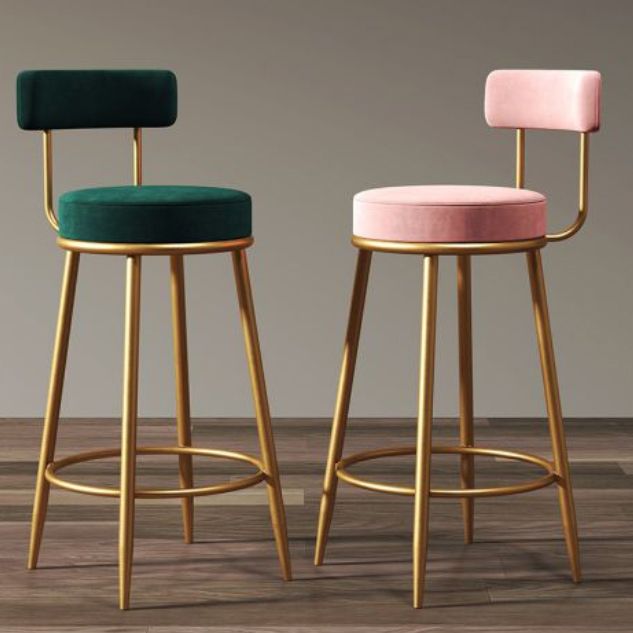 Glam Armless Backrest Counter Stool Iron Cushion Bar Stool with and Pedal