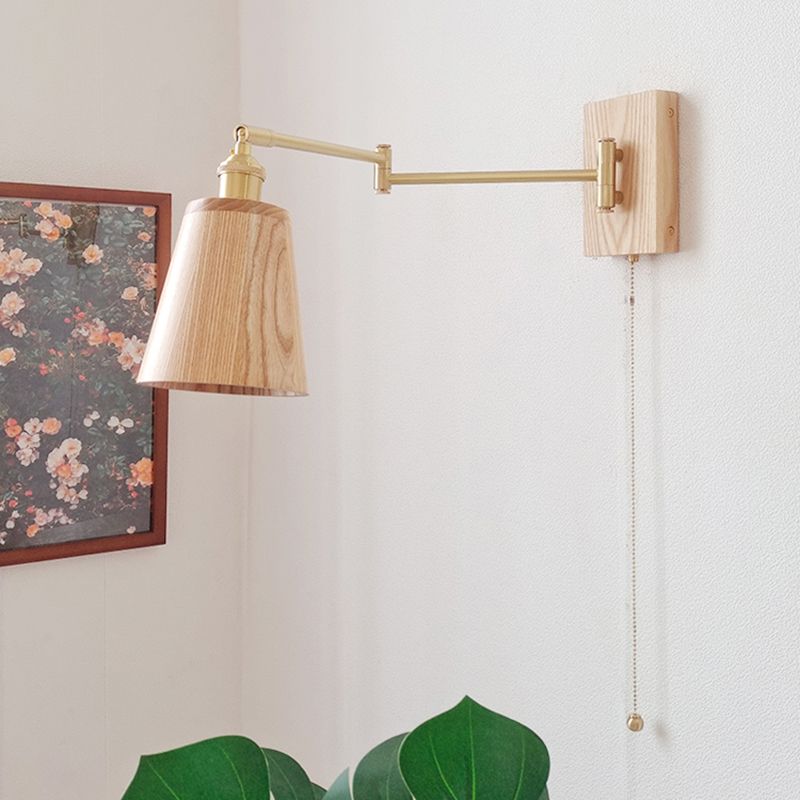 Adjustable Wooden Wall Mount Light Modern 1-Light Wall Light for Living Room