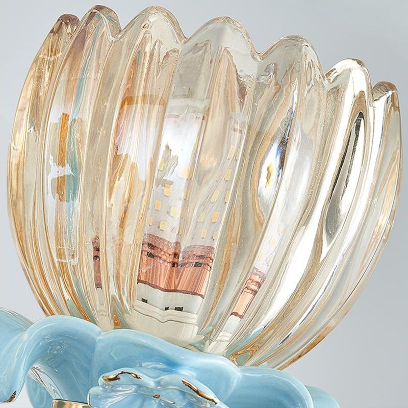 Fleur bleue suspendue au plafond modernisme 6/8/12 têtes 21,5 "/31,5" / 39 "de largeur en verre ambre de large éclairage