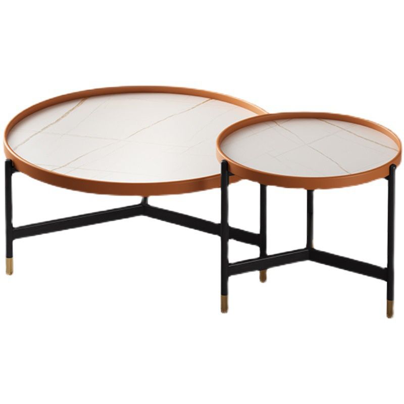 Modern Slate Tray Top 3 Legs Coffee Table White/Black Round Table