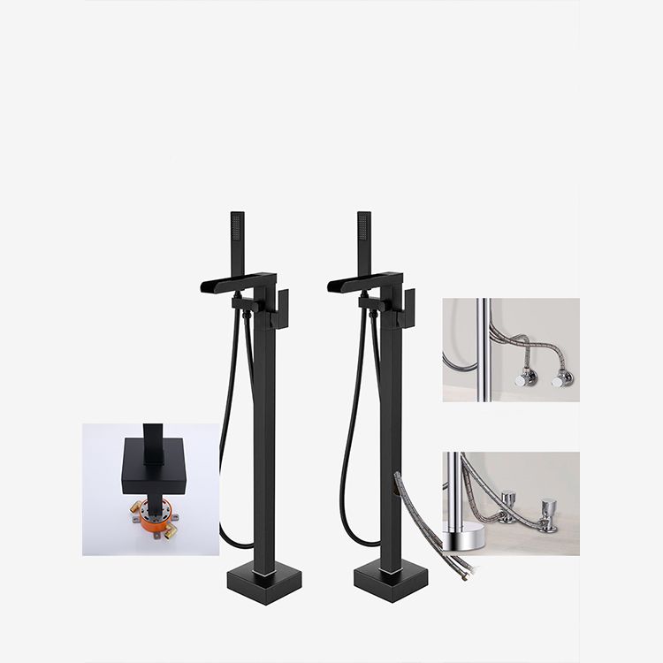 Modern Brass Freestanding Tub Filler Floor Mounted Tub Filler with Handle