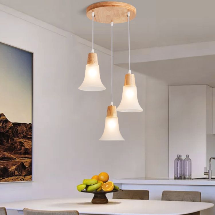 Moderne creatieve hangende lamp houten geometrische hanglamp met mat glazen schaduw