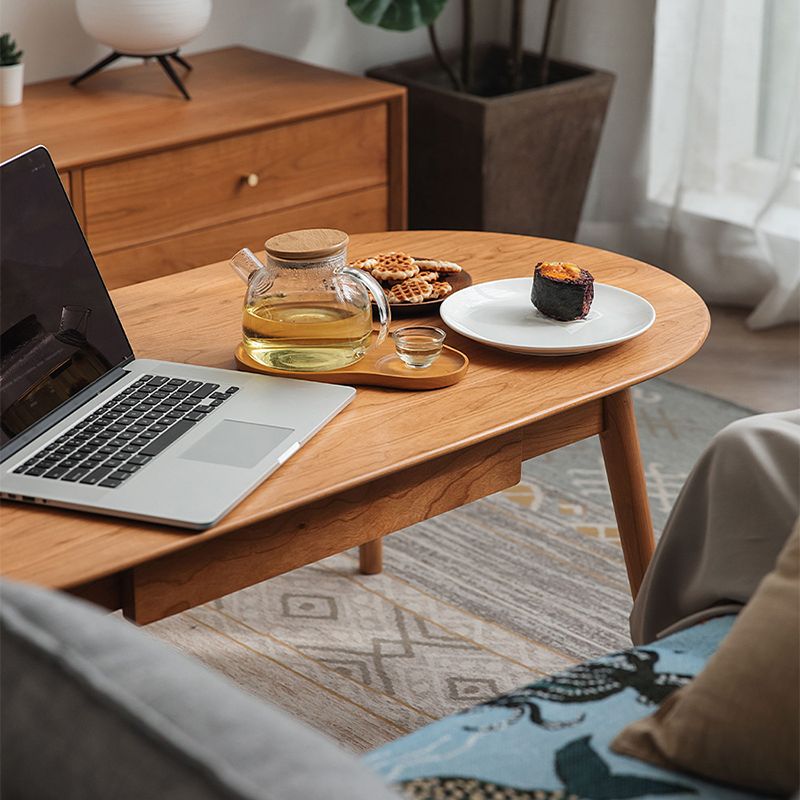 Contemporary Wooden Coffee Table Elliptical 4 Legs Cocktail Table