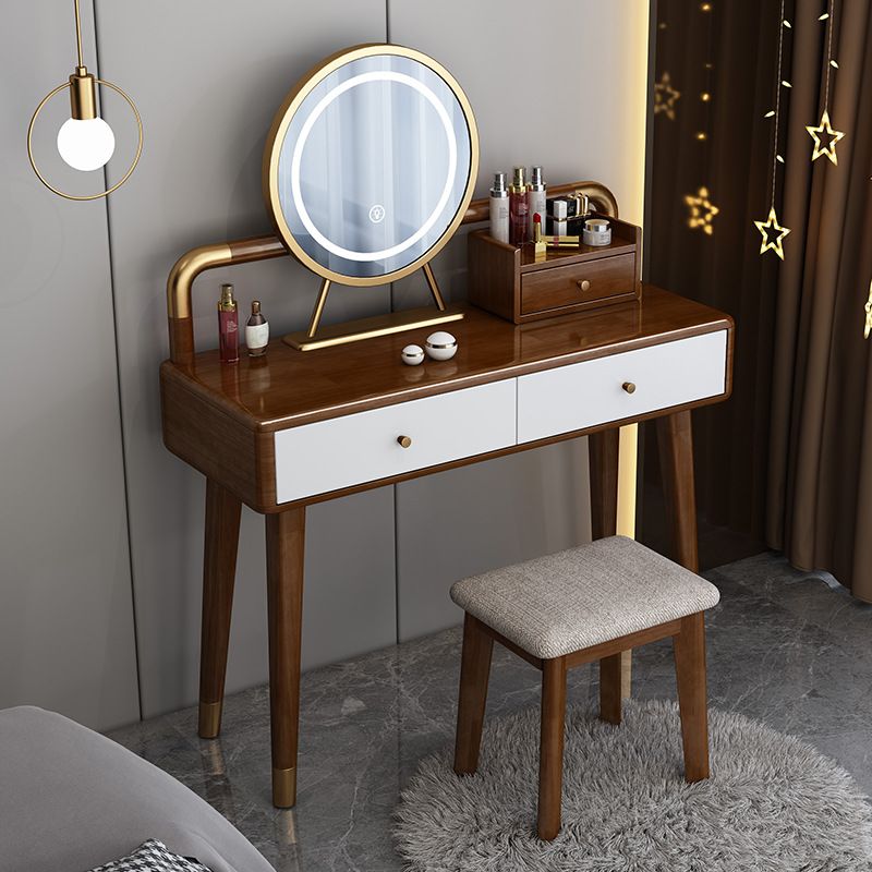 Scandinavian Rubber Wood Vanity Table with Drawers Dressing Table