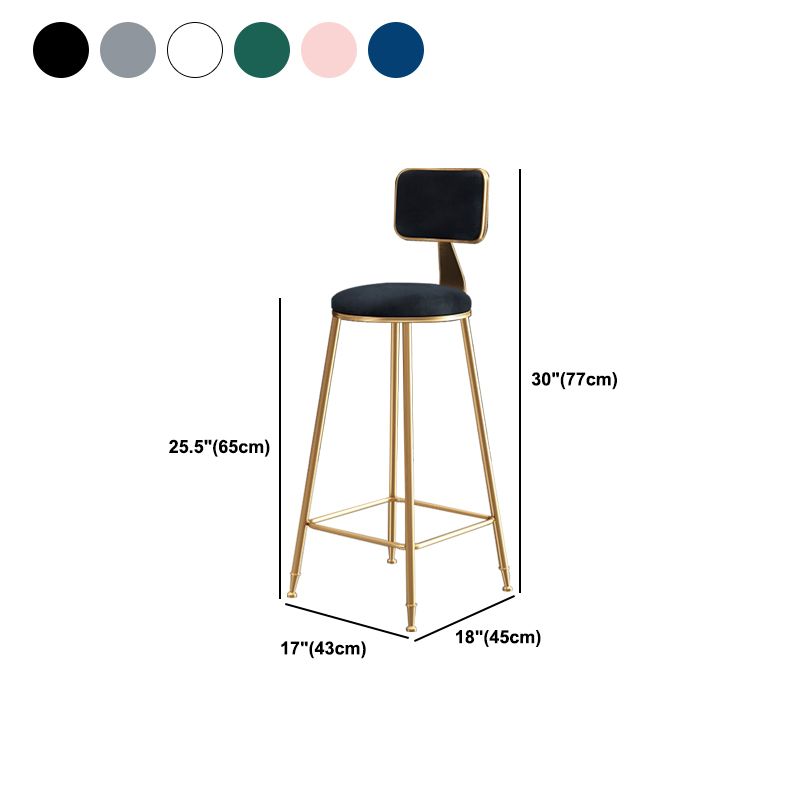 Glam Round Counter Stool Footrest Upholstered Low Back Indoor Dining Stool