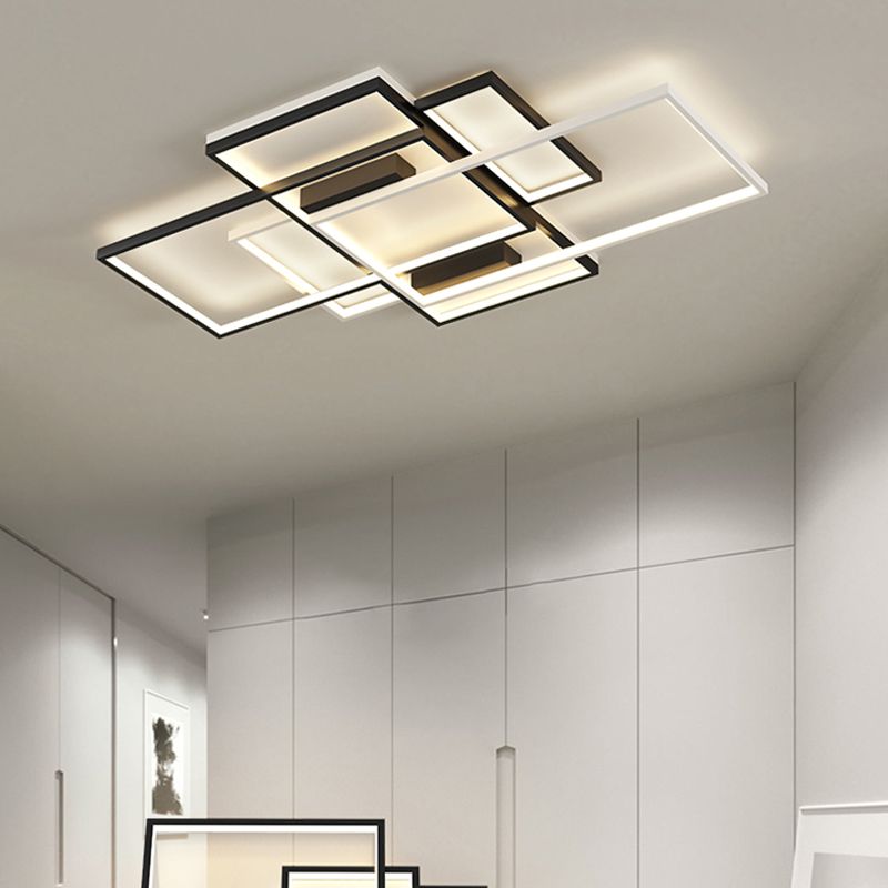 Moderno rettangolo a filo lampada metallica 5 lampade a montaggio a filo chiaro in bianco e nero