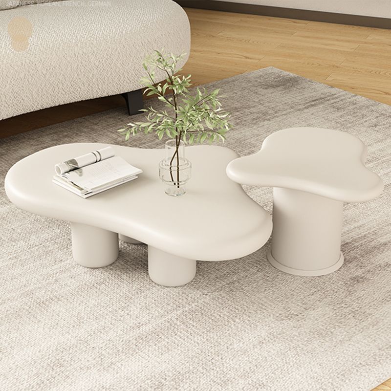 White Wood Coffee Table Free-Form Modern No Distressing Coffee Table