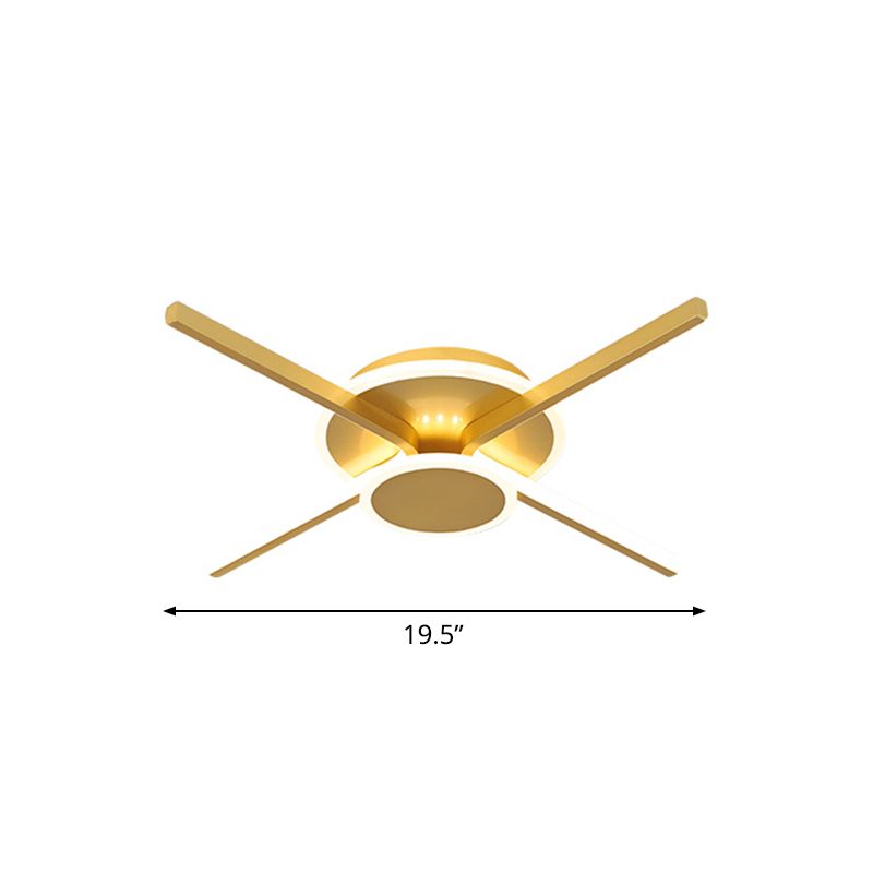 Minimalistische kruisvormige lichtarmatuur acryl slaapkamer 19,5"/24,5" brede LED-plafondmontage verlichting in goud, warm/wit licht