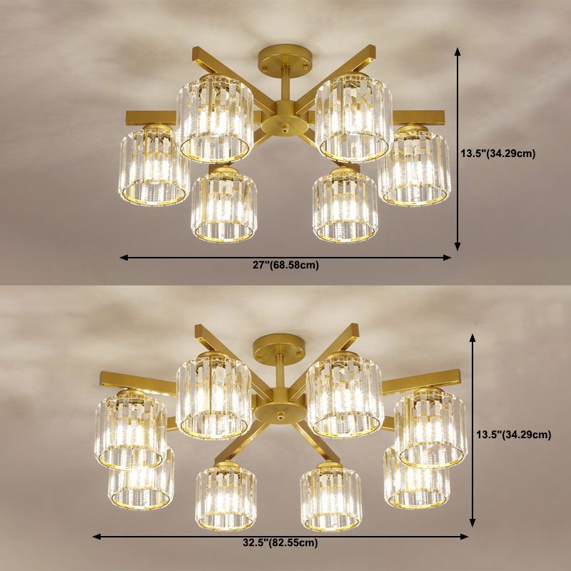 Luz de lámpara de descarga de cilindro contemporánea Luz de techo de alza de cristal para sala de estar