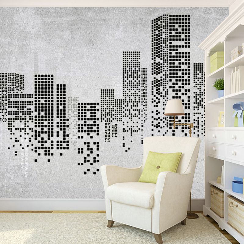 Black and Grey Murals Nordic Building Waterproof Wall Covering for Accent Wall