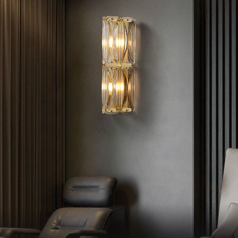 Modern Wall Sconce Metal Geometric Shape Wall Light with Glass Shade for Bedroom