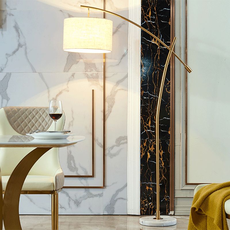 Modernism Drum Standing Floor Lamp Fabric 1 Head Living Room Floor Reading Lamp in Black/Gold/Black and White