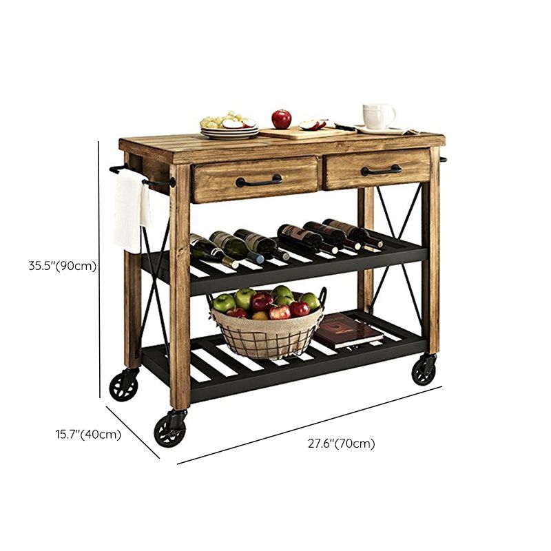Modern Style Rolling Kitchen Cart Solid Wood Kitchen Island Cart with Drawer