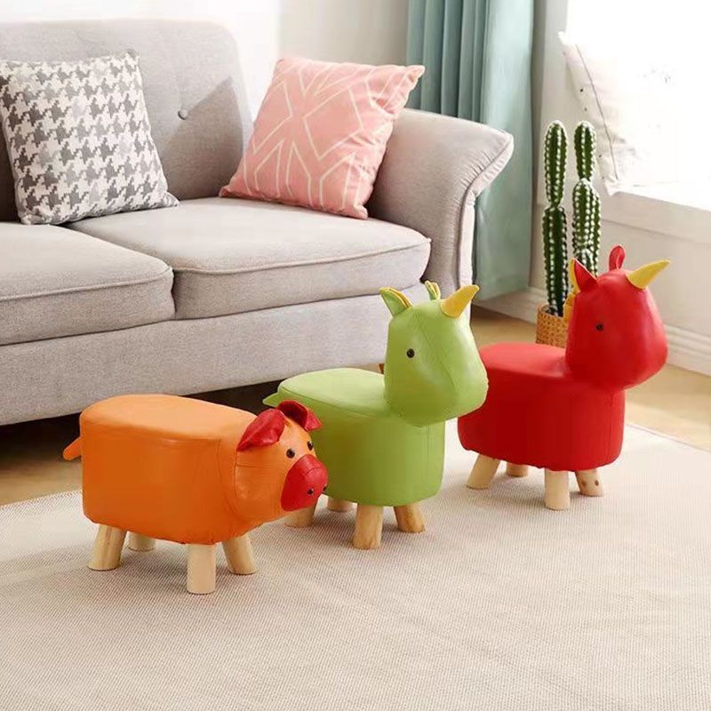 Contemporary Pouf Ottoman Cotton Upholstered Animal Shape Ottoman with Chair Legs