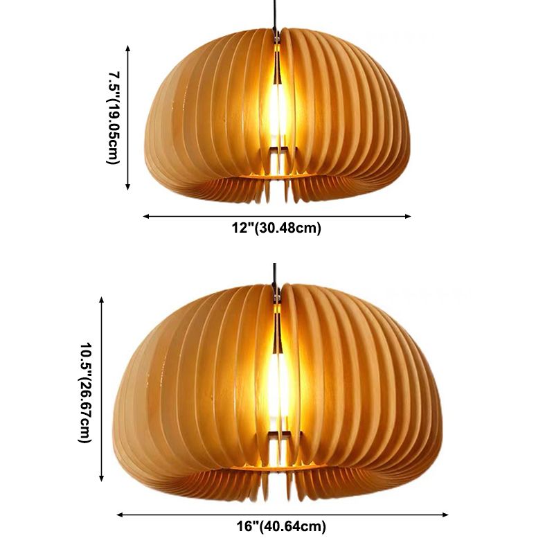 1 Light Pumpkin Shape Wooden Pendant Light Modern Style Living Room Hanging Lamp Fixture