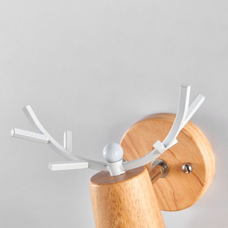 Wooden Wall Lamp in Modern Minimalist Style White Glass Wall Sconce with Antler Decoration