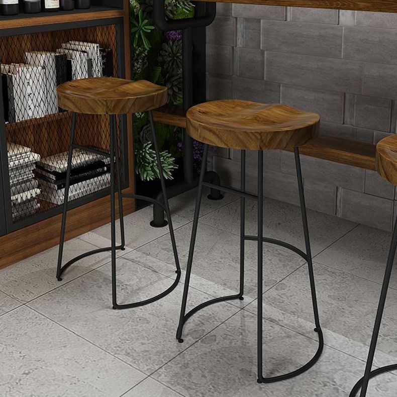 Contemporary Backless Dining Stools Solid Wood Bar Stools with Footrest