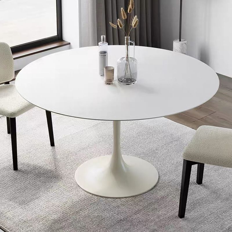 Contemporary Dining Table with White Pedestal Round Stone Top Dining Table