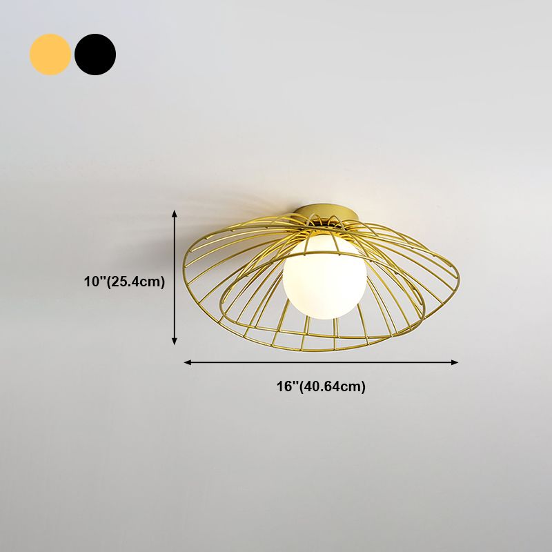 Metal Round Flush Ceiling Light Industrial Style 1 Light Flush Mount Fixture