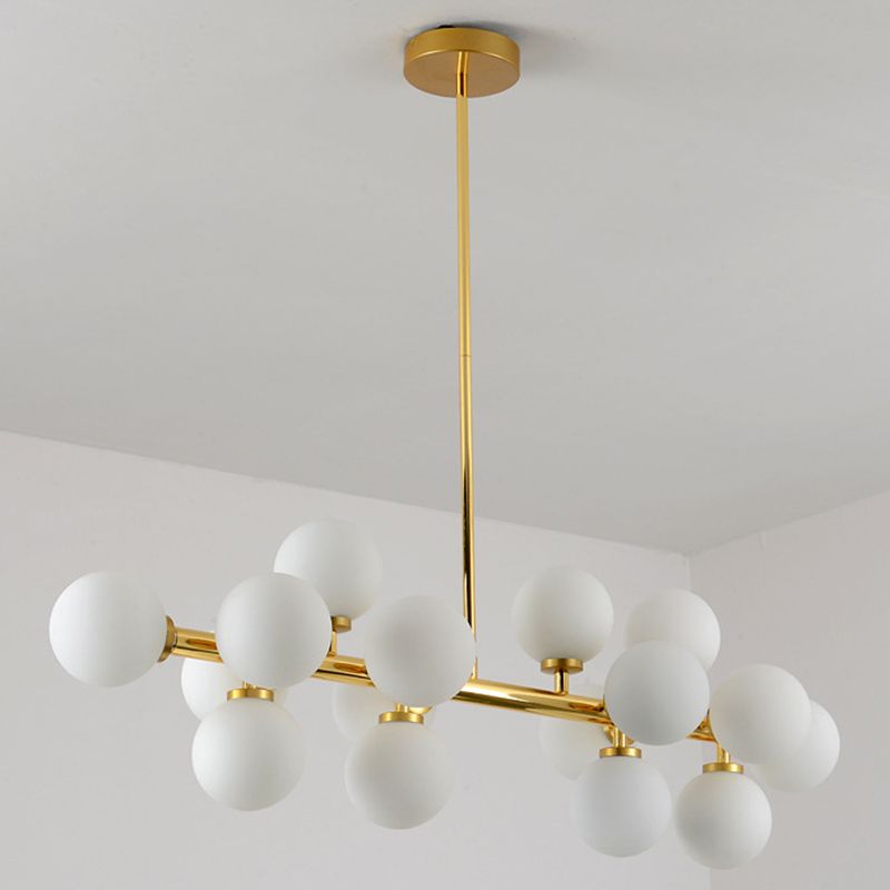 16 lumières Restaurant Island Lamp Minimaliste Gold Hanging Light avec boule blanc nulle