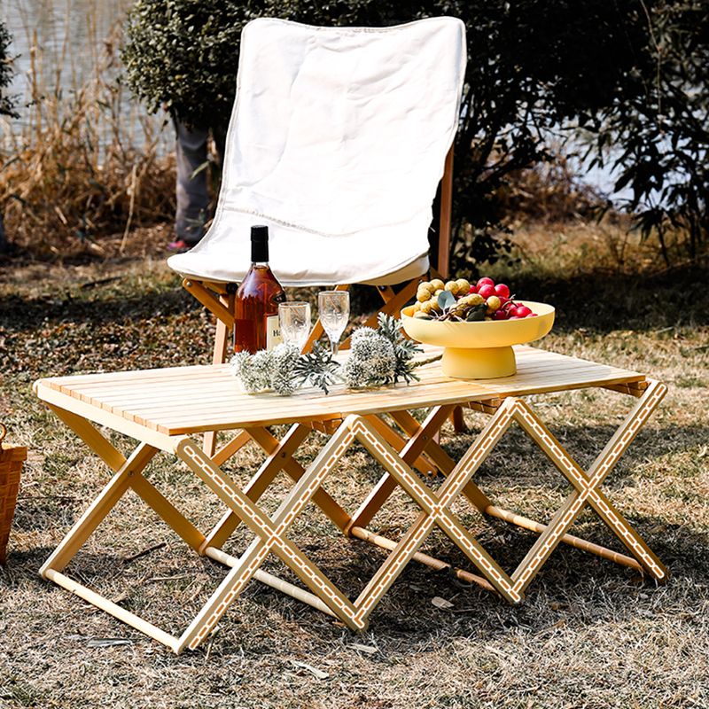Modern Rectangle Foldable Camping Table Solid Wood Outdoor Table