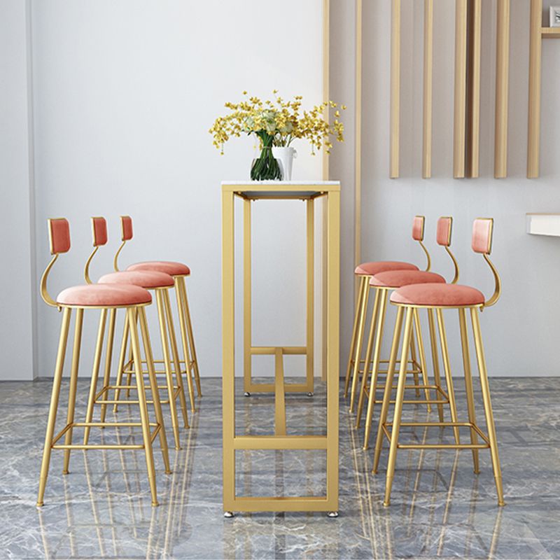 Glam Style Counter Stool Upholstered Low Back Bar Stool with Gold Frame