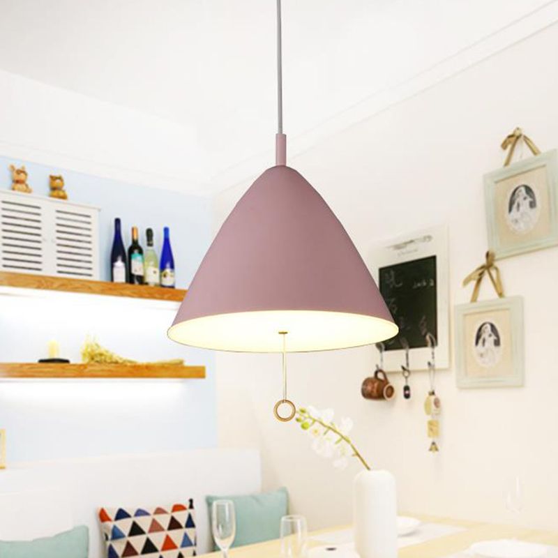 Contemporary 1 Bulb Hanging Lighting Pink Conical Ceiling Pendant Light with Metal Shade