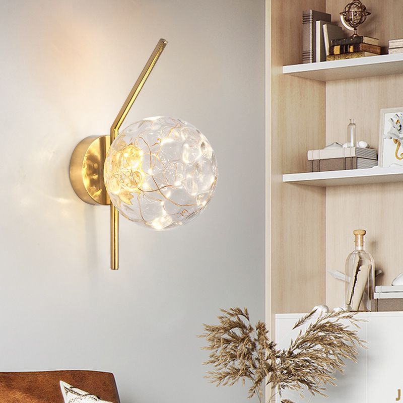 Transparent Globe Glass Bedside Lamp Nordic Style LED Lights String Stairs Sconce Light with Metal Fixed Arm
