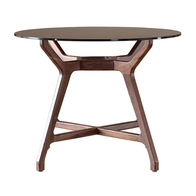 23.6'' Round Shape 4 Legs Table Modern Brown Tone Fixed Table of Glass