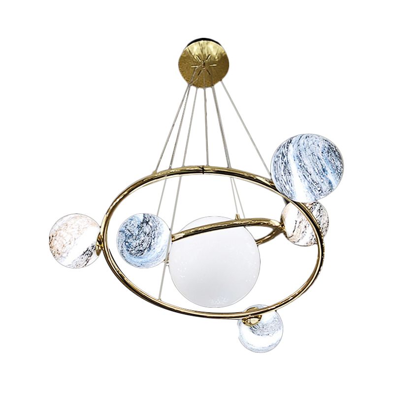 Universe Planet Pendant Light Creative Cool Glass Chandelier in Gold for Cloth Shop