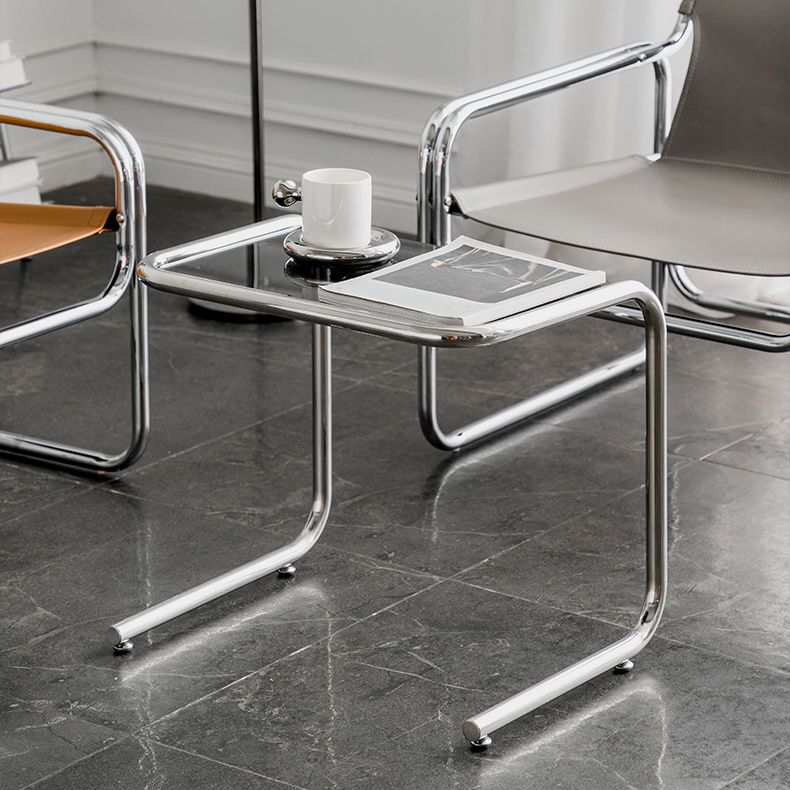 Modernistic Glass Top Corner Table Metal C Side Table for Living Room