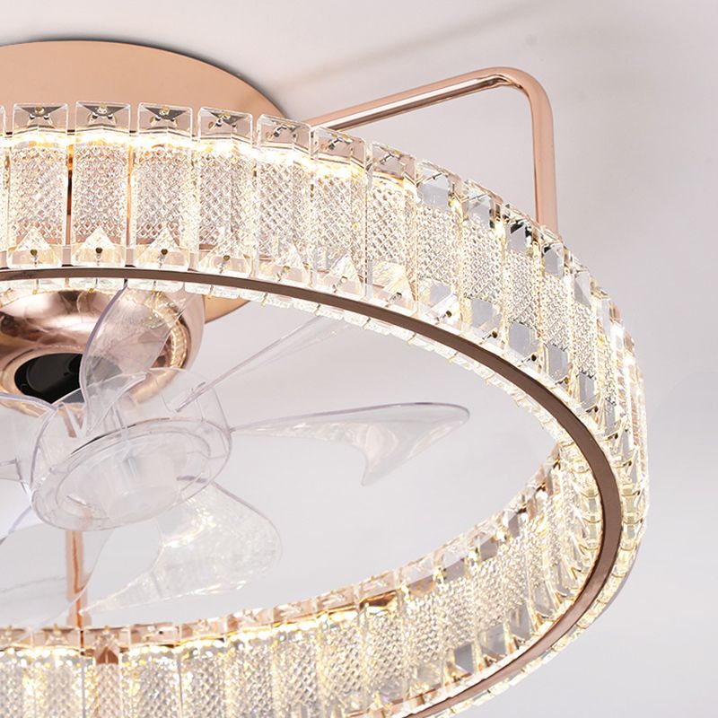 7-Blade LED Ceiling Fan Contemporary Crystal Golden Fan with Light for Foyer