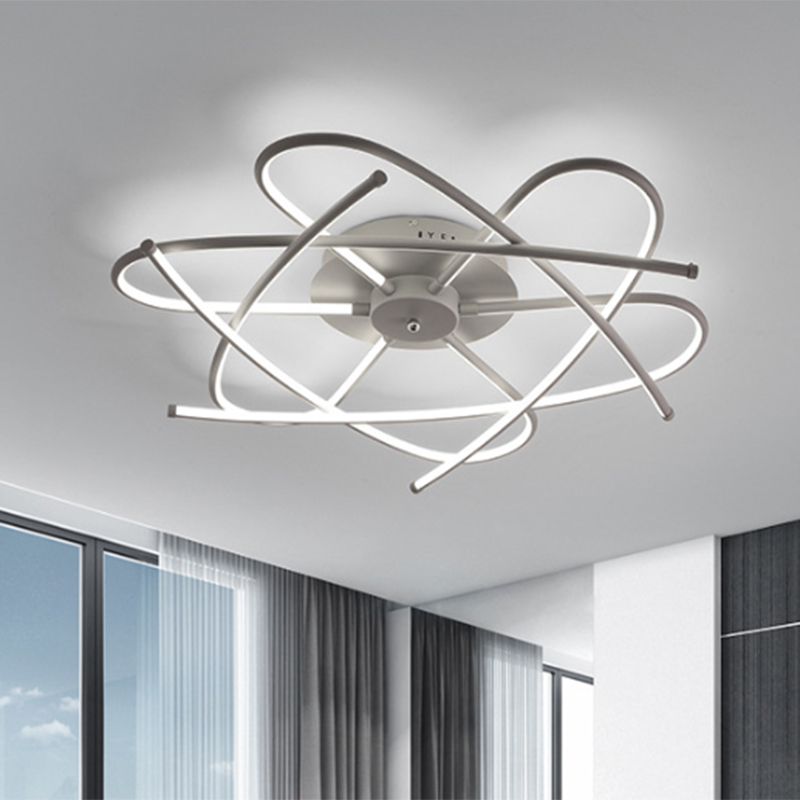 Curvo Linear Metal Semi Flush Modernst LED White Massimale Montato Fixture in Warm / White Light