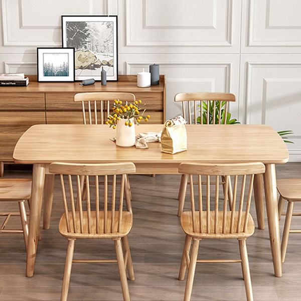 Rectangular Modern Solid Wood Dining Table Natural Finish Dining Furniture with Four-leg