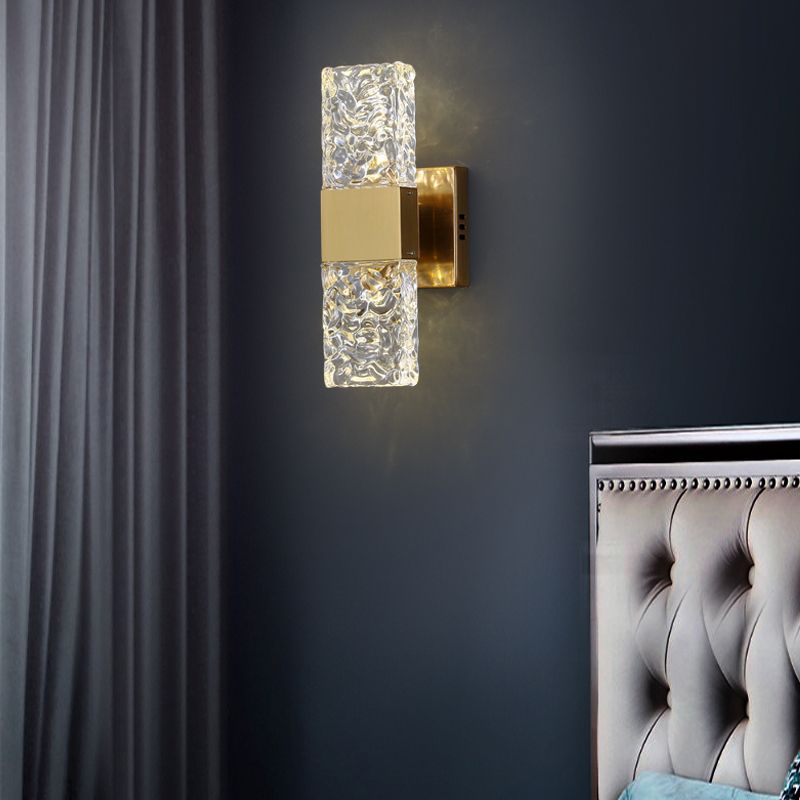Nordic Style Metal Wall Light Cuboid LED Wall Sconce with Crystal for Bedroom