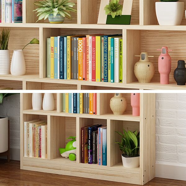 Natural Pine Wood Standard Bookshelf Modern Closed Back Bookcase for Classroom