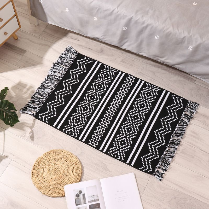 Zwart Boheems tapijt katoen Americana Patroon Area Rug Fringe Indoor Tapijt voor thuisdecoratie