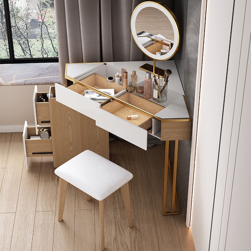 4-Drawers Mirrored Dressing Table Glass Top Make-up Vanity Stool Set