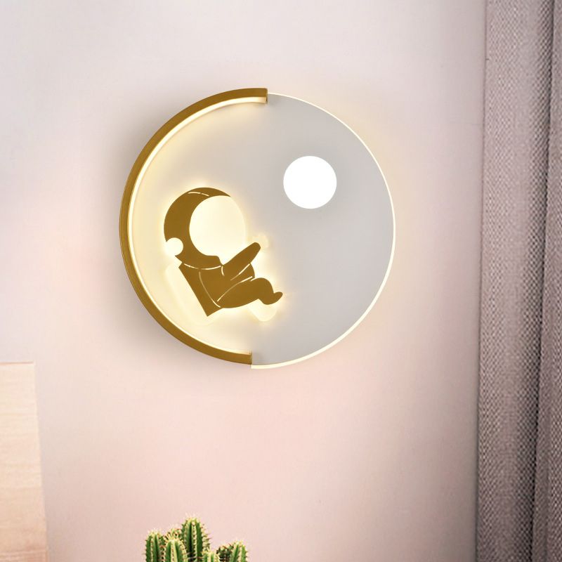 Cartoon Round Wall Sconce Lighting Metal Kids Bedroom LED Wall Light Fixture