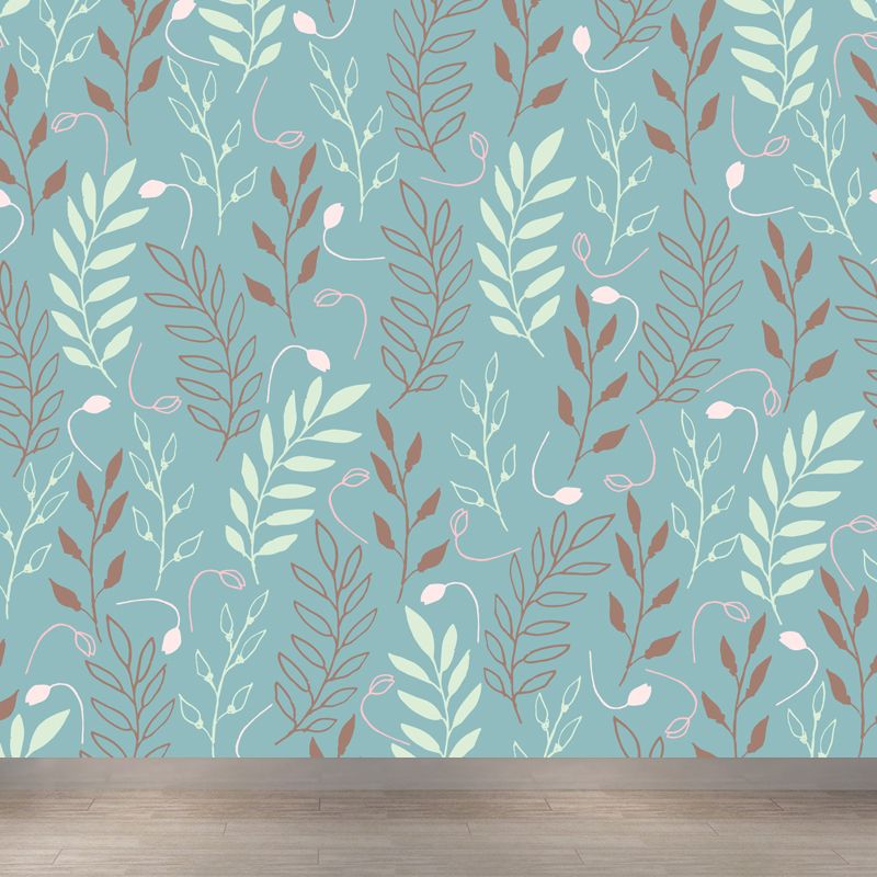 Illustration Flower Foliage Mural for House Interior, Soft Color, Custom Size Available